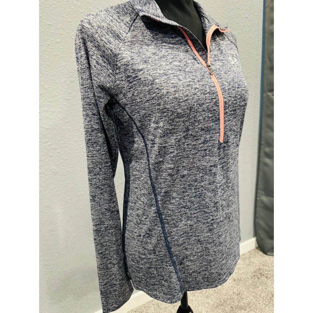 Under Armour Women's HeatGear Quarter-Zip Pullover Heathered Navy Blue- Sz S - Picture 3 of 6